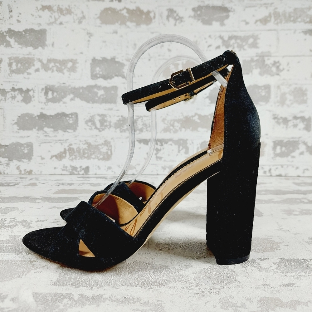 New Sam Edelman Omar Black Suede Ankle Strap Heeled Sandals O398